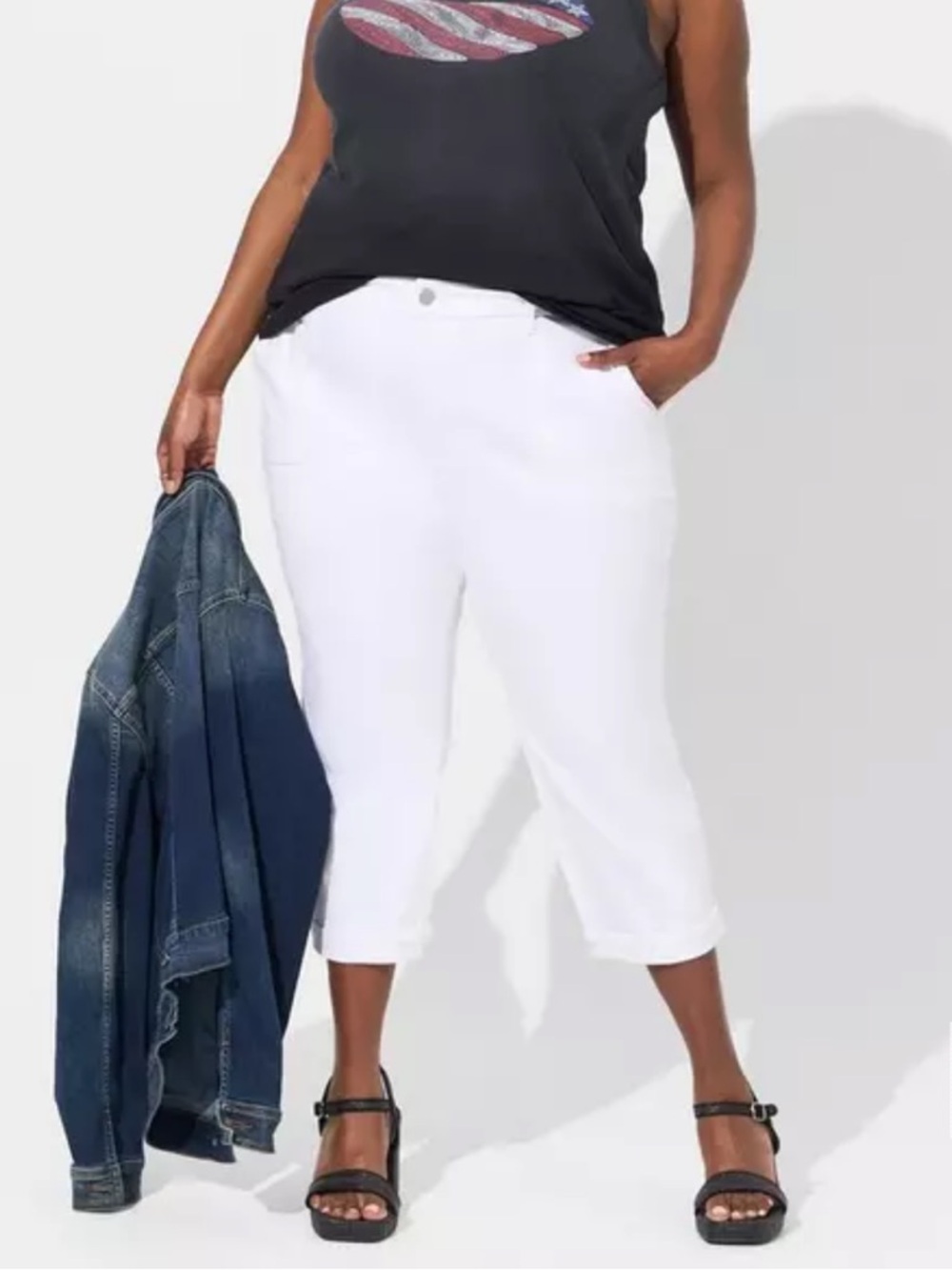 NWT Torrid Crop Boyfriend Straight Vintage Stretch Mid Rise Jean White Size 18
